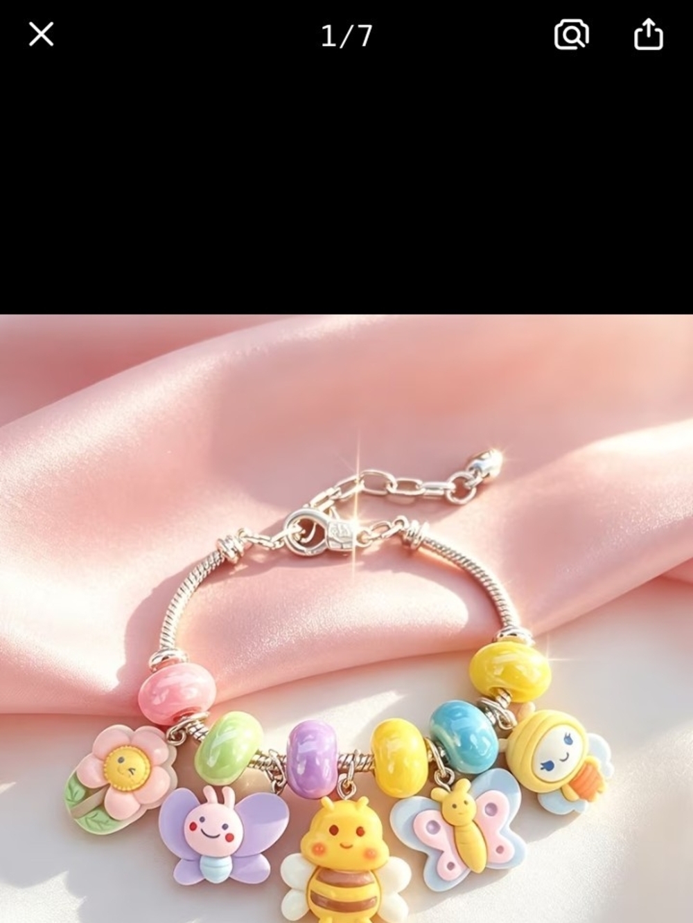 Kids Yellow Multi-Charms Beaded Bracelet - Cute Bee & Butterflies